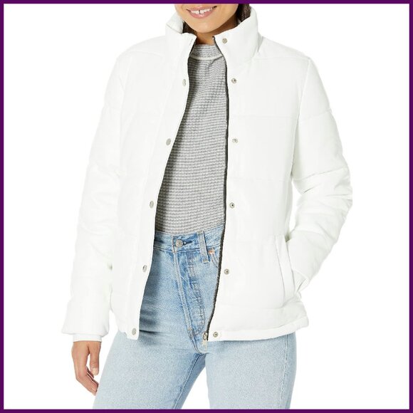 Kids Pleather Puffer Jacket with Faux Fur Lining Size S